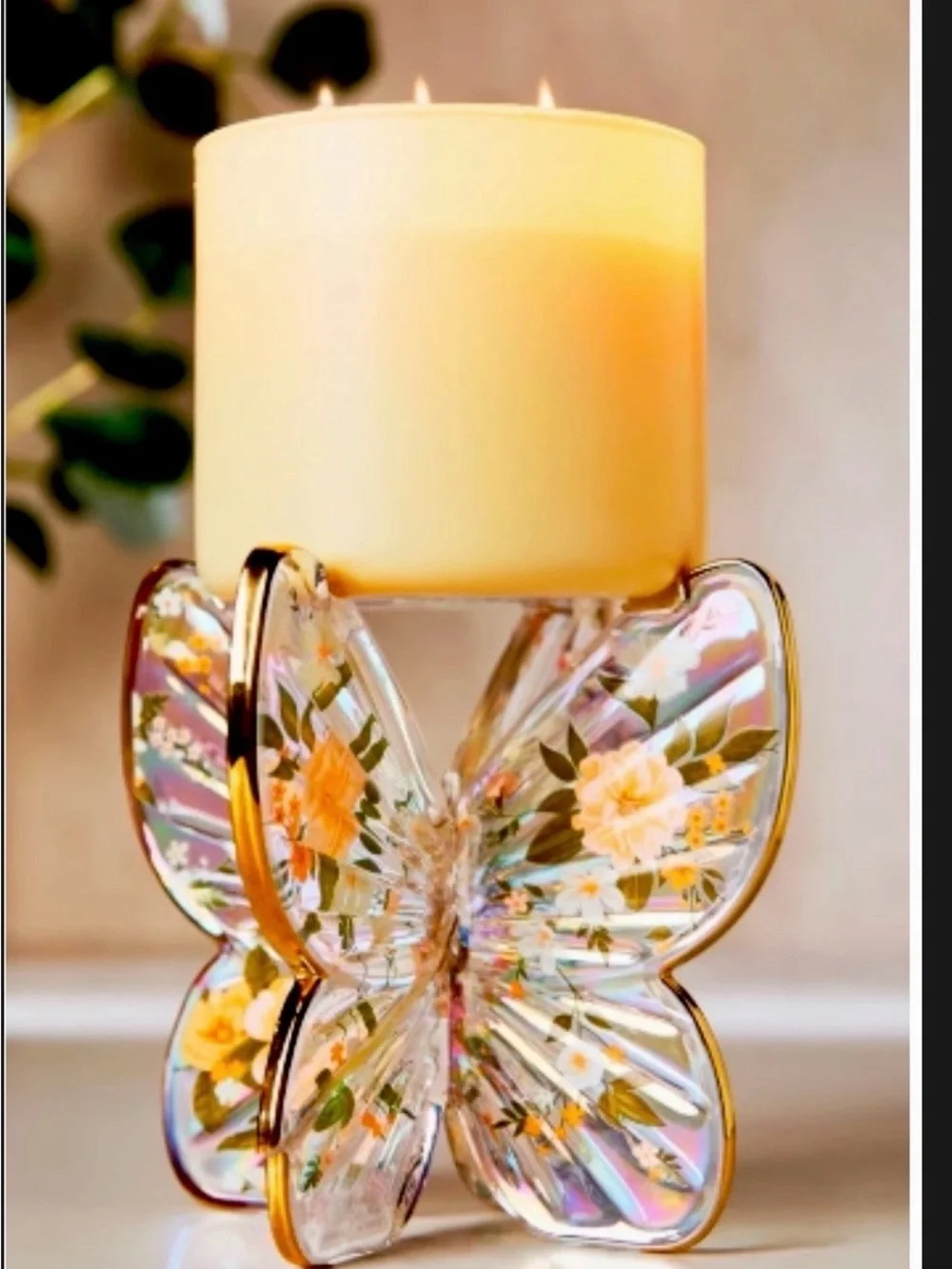 Iridescent Floral Butterfly Glass Candle Holder from Bath and Body Works - Picture 1 of 3